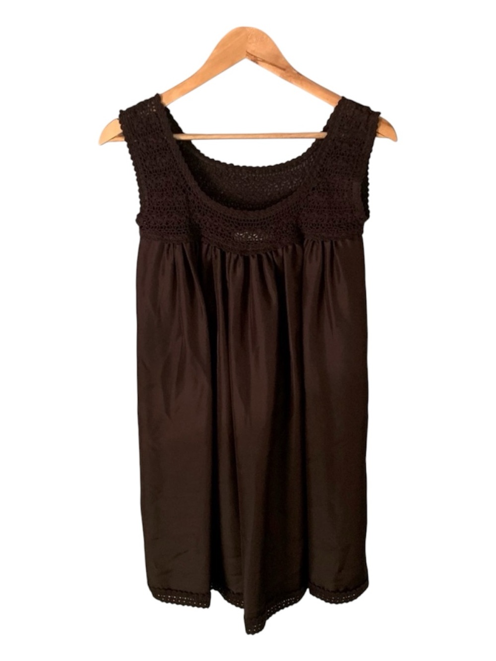 SUSANA MONACO XS Brown 100% Silk Babydoll Dress with Crochet Trim